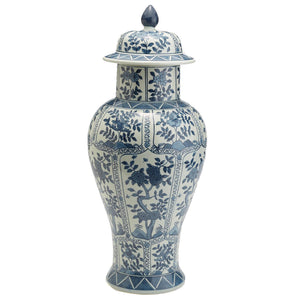 Blue and White Chrysanthemum Flower Covered Temple Jar
